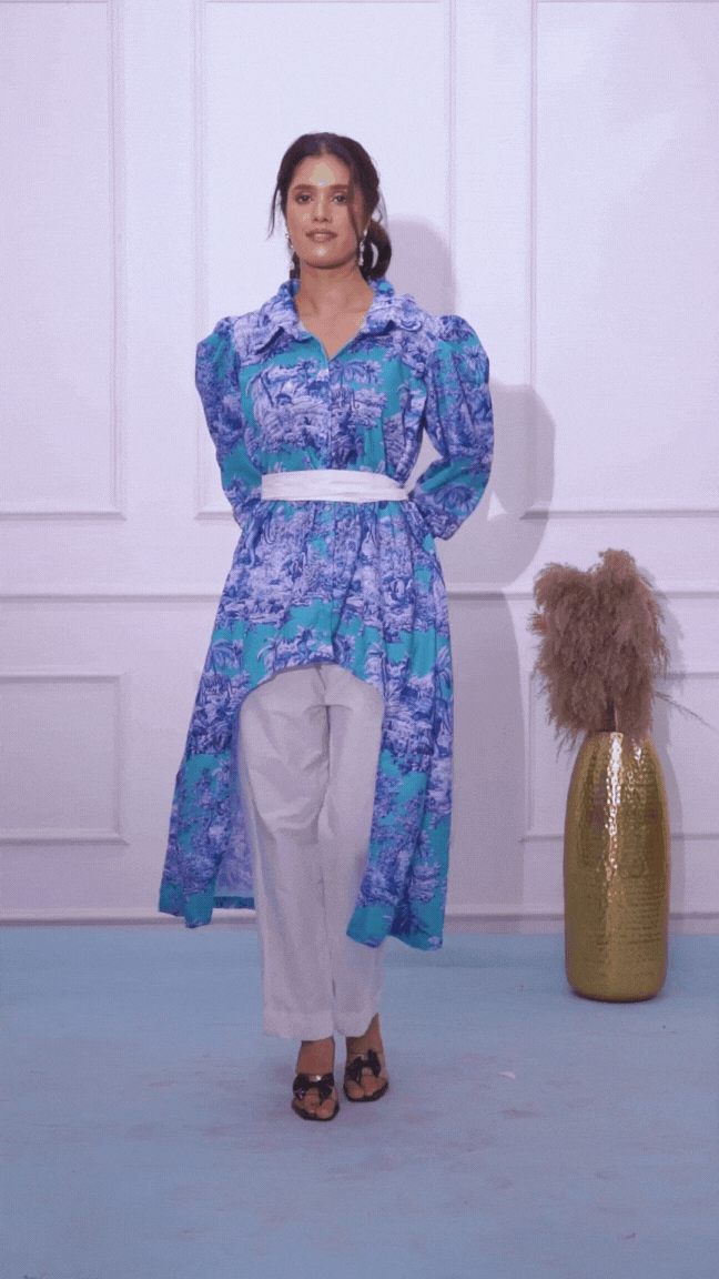 Light Blue Printed Cord set with belt
