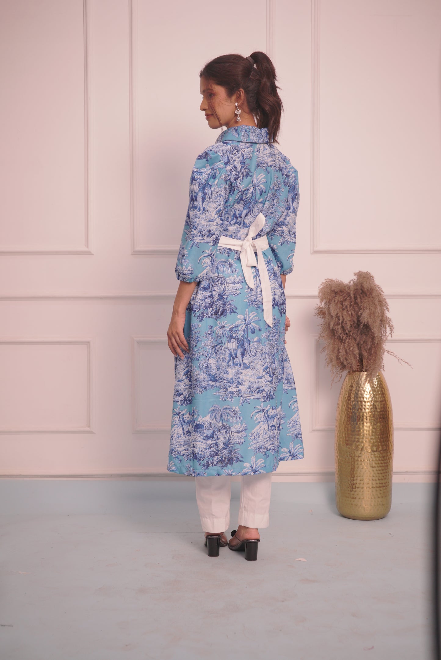 Light Blue Printed Cord set with belt