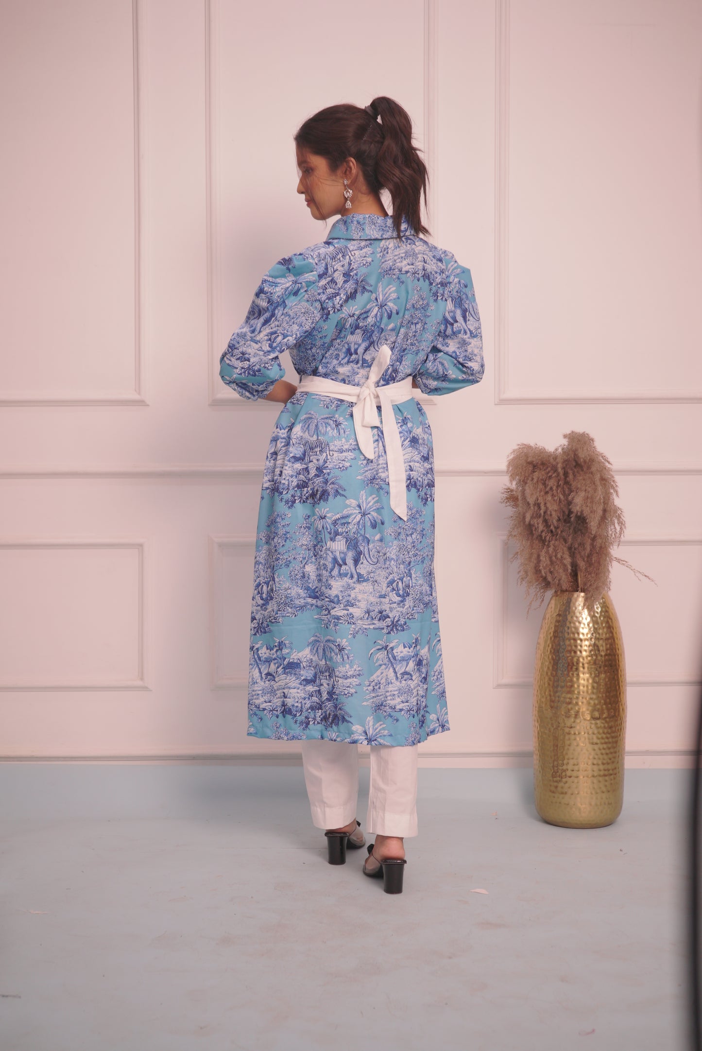 Light Blue Printed Cord set with belt