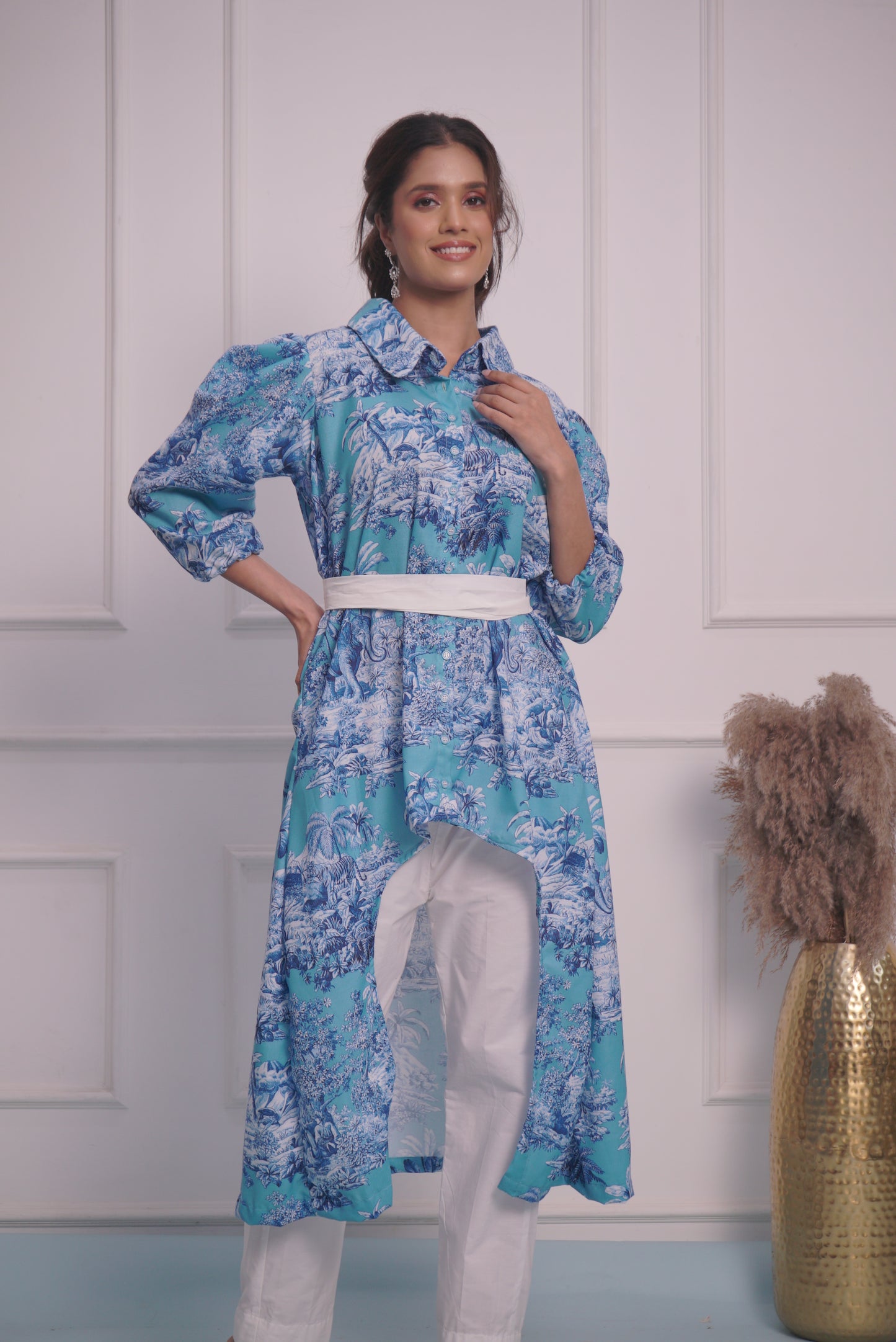 Light Blue Printed Cord set with belt