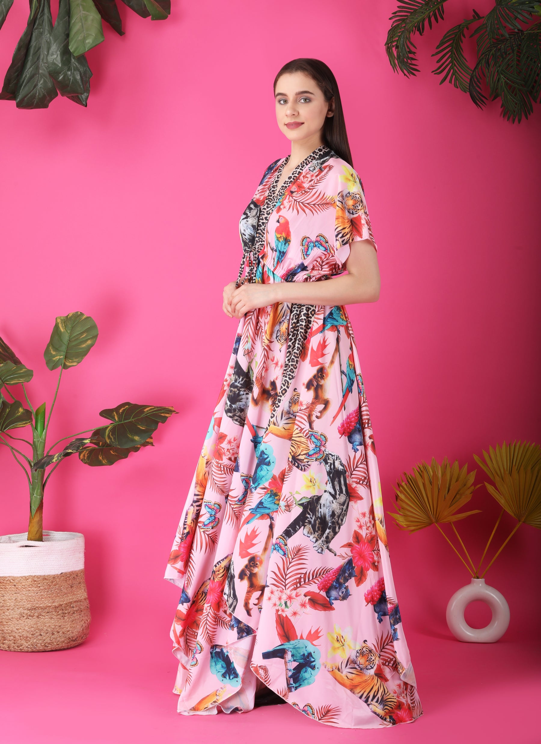 Krakshi  - Dusty Pink Floral Flary Dress for Women