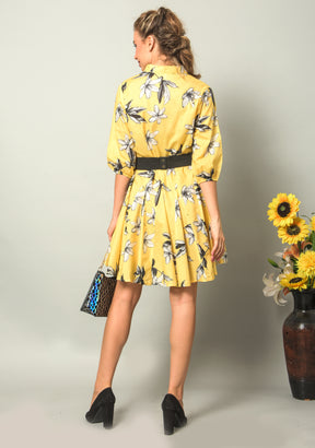 Krakshi- Sunflower Colour Floral Print For Women Short Frock| Dress |Girls| Hangout Dress