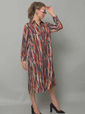 Krakshi-  Black Shirt  Dress for Women- Striped Print Viscose Rayon-Perfect for Party ,Holiday , Office