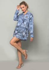 Krakshi - Mickey Printed Oversized Blue Shirt for Girls & Women