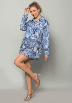 Krakshi - Mickey Printed Oversized Blue Shirt for Girls & Women