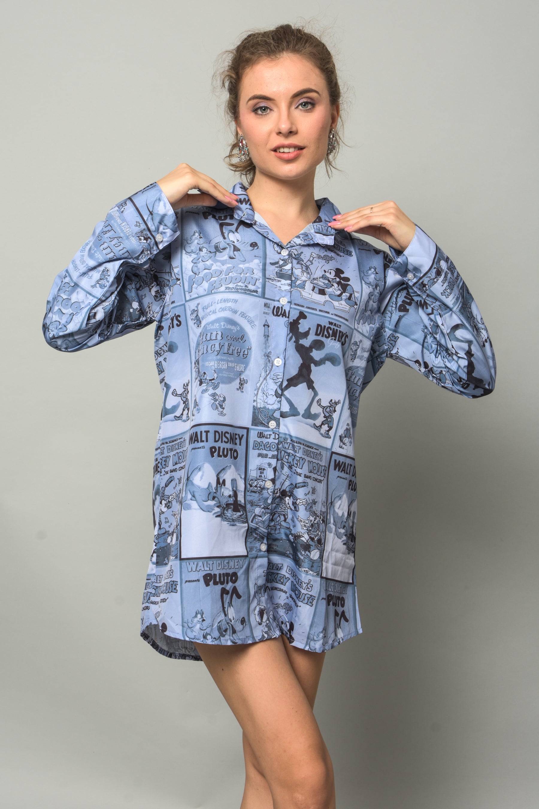 Krakshi - Mickey Printed Oversized Blue Shirt for Girls & Women