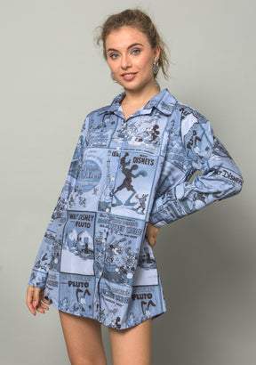 Krakshi - Mickey Printed Oversized Blue Shirt for Girls & Women