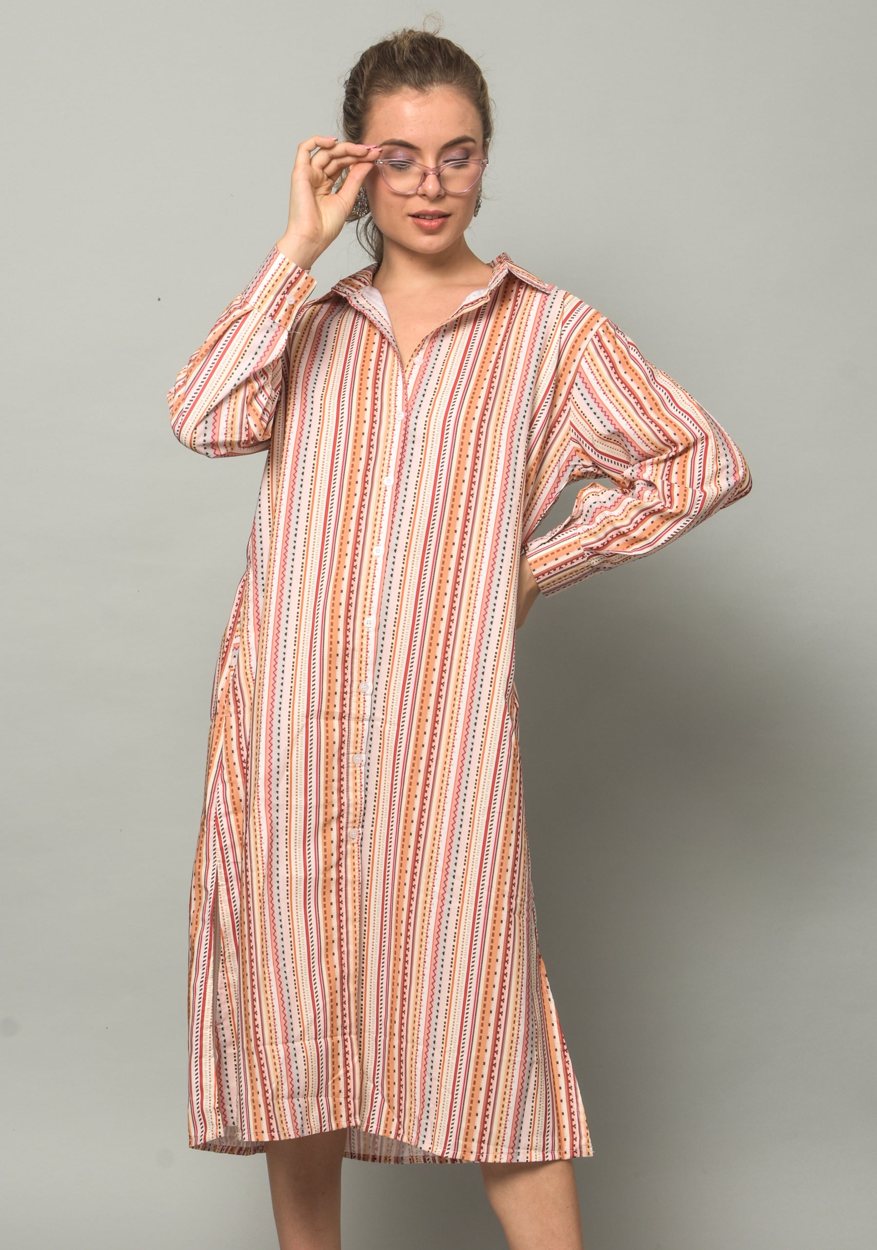 Krakshi- Shirt  Dress for Women- Striped Print Viscose Rayon-Perfect for Party ,Holiday , Office