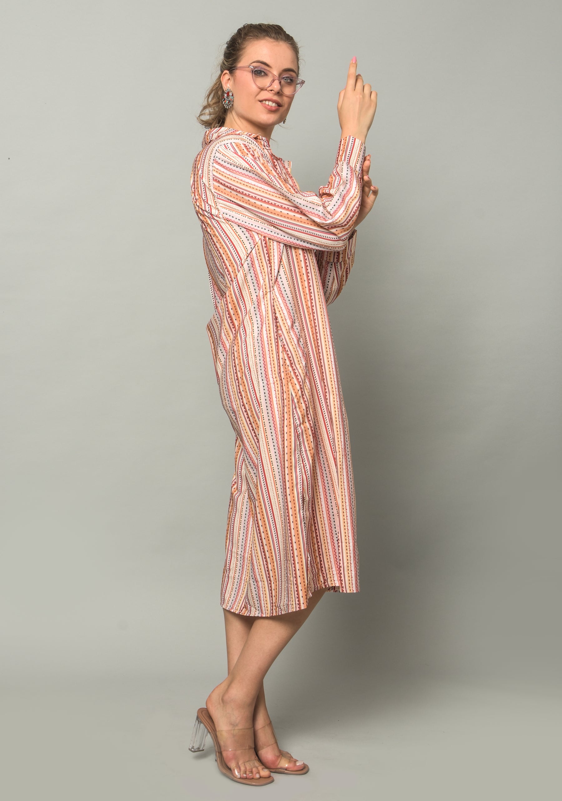 Krakshi- Shirt  Dress for Women- Striped Print Viscose Rayon-Perfect for Party ,Holiday , Office