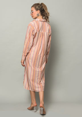 Krakshi- Shirt  Dress for Women- Striped Print Viscose Rayon-Perfect for Party ,Holiday , Office