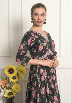 Krakshi- Black Georgette Floral Printed Gown for Women! ,Ladies, Girls- Party Wear