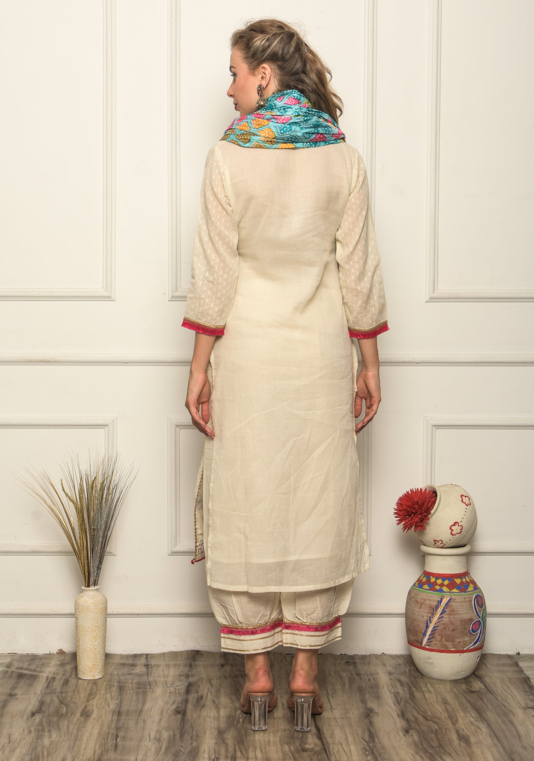 Krakshi-Beautiful Cotton Suit with Pathani designer Pant For women & Girls- Traditional  patch work on Ghera