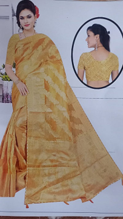 Krakshi- Golden Tissue Silk Saree for Women