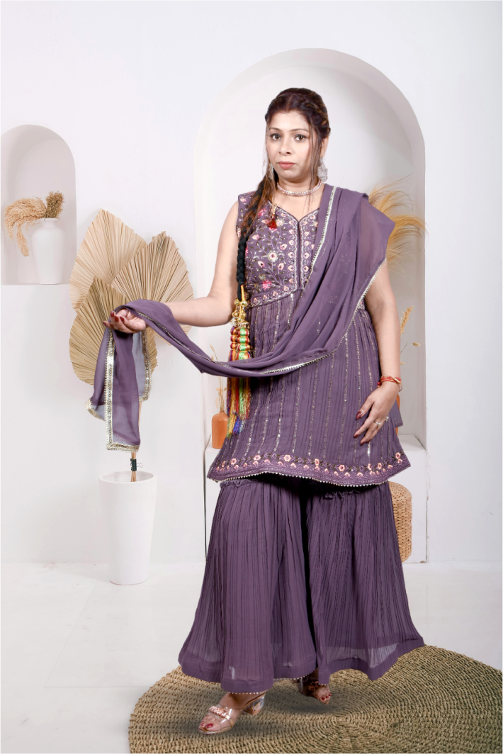 Krakshi-Elegant Pastel purple Colour Sharara/Garara Set  suit for Women|Girls|Ladies| Festival|Party