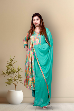 Krakshi- Multicolur with Green contrast Anarkali Georgette suit for Women|| Girls|| Ladies