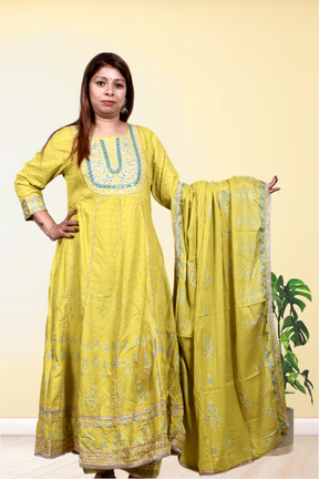 Krakshi -Yellow Mehndish  Anarkali suit for Women