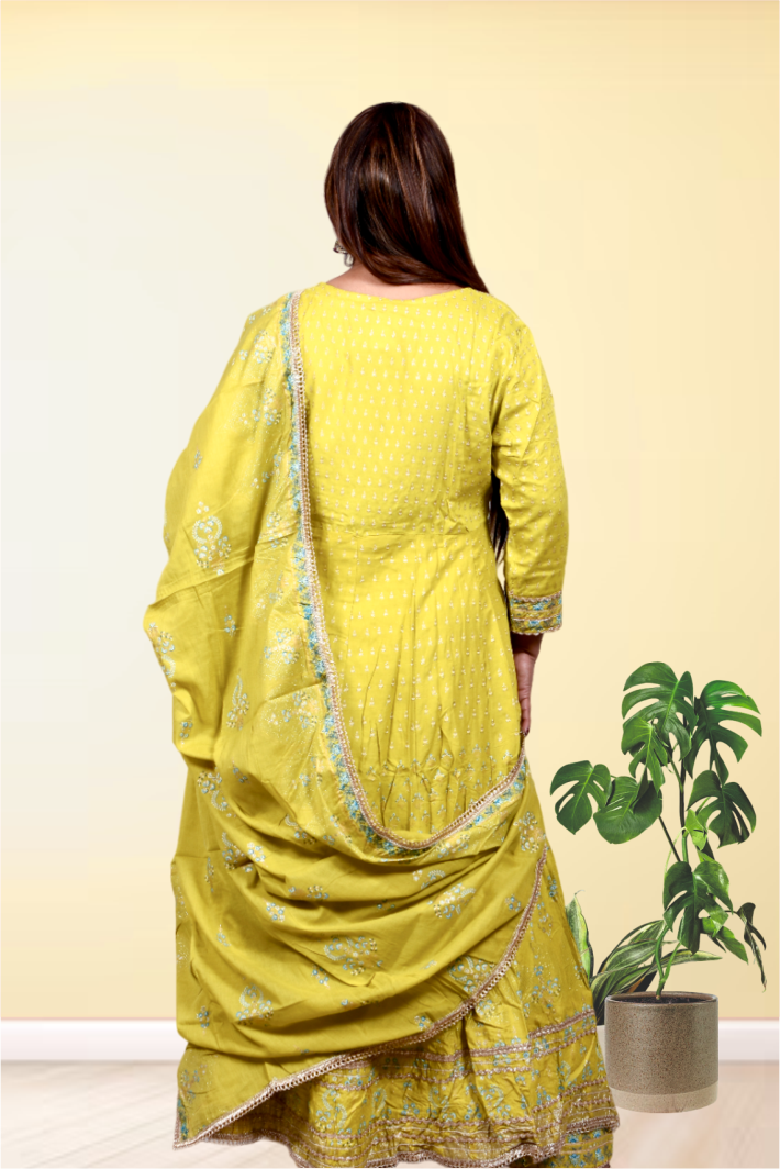 Krakshi -Yellow Mehndish  Anarkali suit for Women