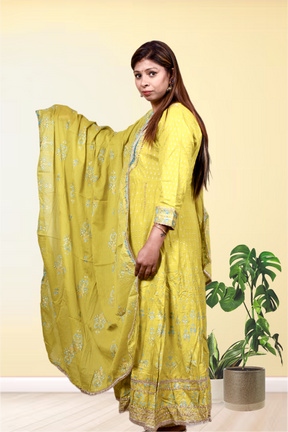 Krakshi -Yellow Mehndish  Anarkali suit for Women