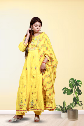 Krakshi- Elegant Yellow Anarkali cotton suit for Women|| Girls|| Ladies