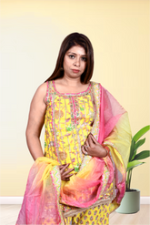 Krakshi -Yellow Cotton Sharara Set with Potli  for women|Girls