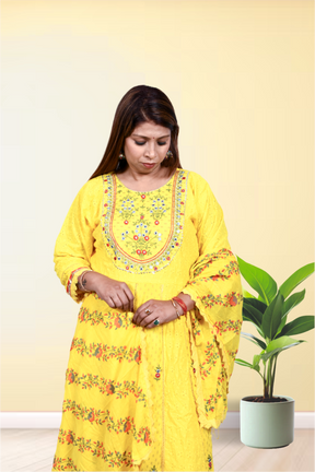 Krakshi- Elegant Yellow Anarkali cotton suit for Women|| Girls|| Ladies