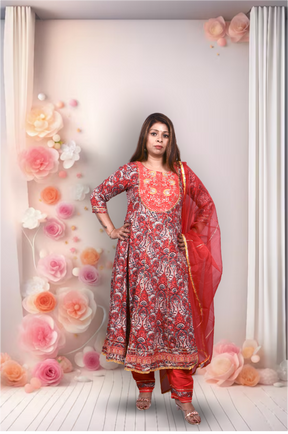 Krakshi- Elegant Red Anarkali cotton suit for Women|| Girls|| Ladies