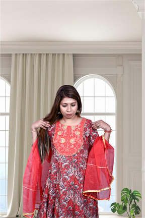 Krakshi- Elegant Red Anarkali cotton suit for Women|| Girls|| Ladies