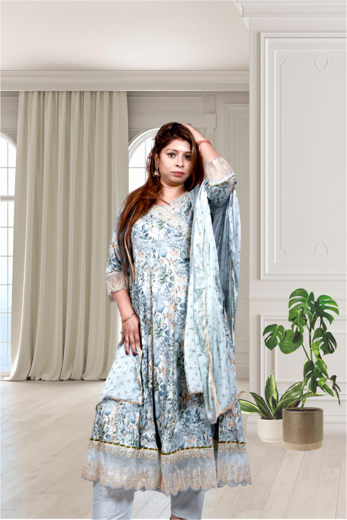 Krakshi- Elegant Grey angarakha Anarkali cotton suit for Women|| Girls|| Ladies