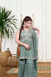 Krakshi-Elegant Pastelpista green Colour Sharara/Garara Set  suit for Women|Girls|Ladies| Festival|Party