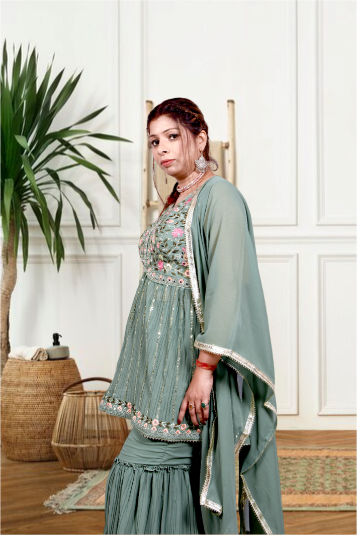 Krakshi-Elegant Pastelpista green Colour Sharara/Garara Set  suit for Women|Girls|Ladies| Festival|Party