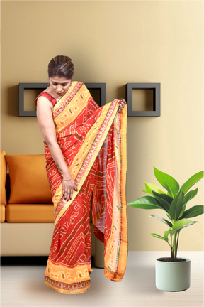 Krakshi- Red and Yellow jaipuri Saree for Women