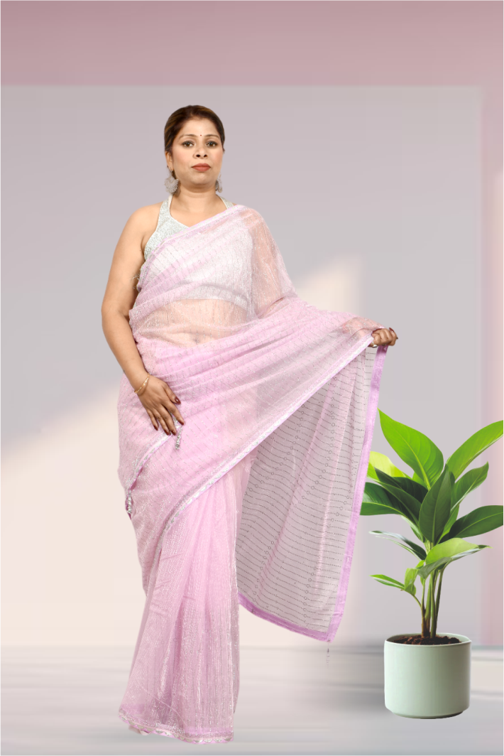 Krakshi- Stunning Stylish Lavender colour Organza saree for Women of Today