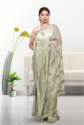 Krakshi- Pista green Sarees full of siroski work for women