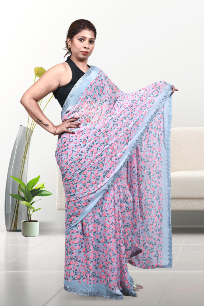 Krakshi - Floral Print casual wear saree for women