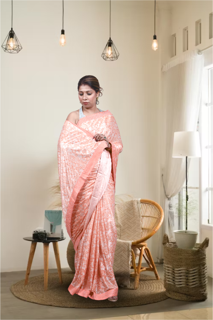 Krakshi -Beautiful Rayon Silk saree for women With Heavy Siroski work