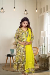 Krakshi- Mehndi yellow Anarkali cotton suit for Women|| Girls|| Ladies