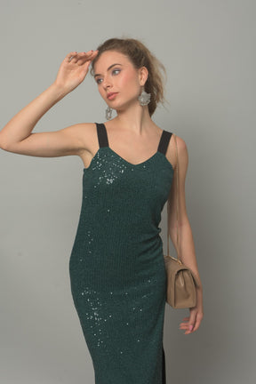 Krakshi- Women Bodycon Sequined  Dress_ Stripy _Party Wear